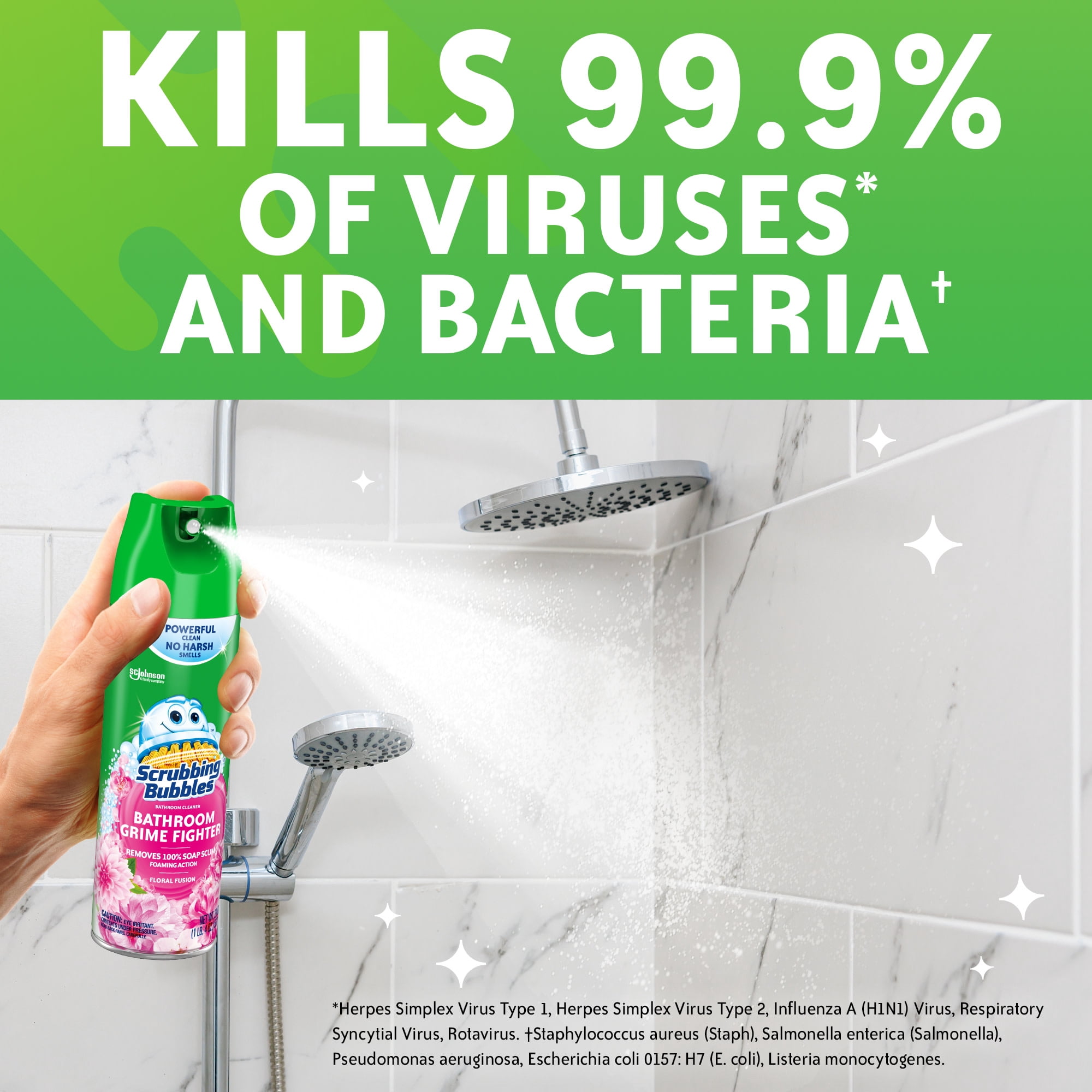 Scrubbing Bubbles Disinfectant Bathroom Shower & Tub Cleaner Grime Fighter Aerosol Spray, Floral Fusion, 20oz