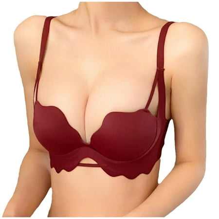 Gnurob Women s Bralettes Beauty Sexy Back Smoothing Bra Seamless Wirefree Brassiere with Support Adjustable Straps Bras Solid Color Everyday Bralette Clearance Saving Red X-Large