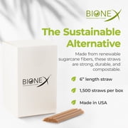 Bionex Biodegradable Bagasse Coffee Straws, 6-Inch Unwrapped Disposable Cocktail Straws, 1,500 Count