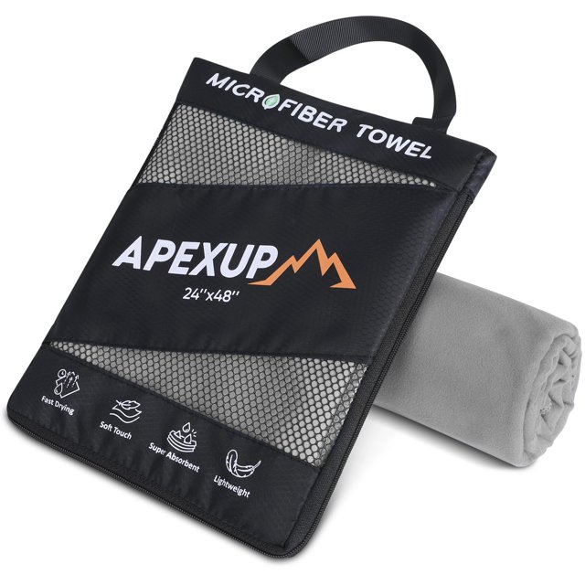 Toalla APEXUP de microfibra de viaje, 122 x 61 cm, secado rápido, color gris