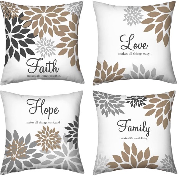 Throw Pillow Covers 18x18 Inch Set of 4, Printed Decorative Square Pillowcases, Farmhouse Holiday Cushion Covers for Couch Sofa Living Room Bedroom Outdoor Home Decor