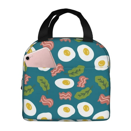 Insulated Lunch Bag for Women Men - Cartoon Bacon Omelette Print Leakproof Cooler Lunch Box for Women Men  Lunch Tote Bags for Work School Picnic Travel