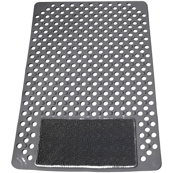 Shower Mat Non Slip with Foot Scrubber, 35.4 x 23.6 in Large Bath Mat with 200  Suction Cups, PVC Shower Foot Scrubber Mat, Fast Drain Hole, Heat-Resistant, Gray