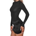 thumbnail image 3 of Women's Patchwork Bodycon Sleeve Ruched Bodycon Work Mini Dress, 3 of 8