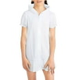 thumbnail image 2 of Girls Swim Cover up - Full Zip Hooded Ruffled Dress Kids Towel Cloth Bathrobe, Swimwear Coverup Dress Cute One-Piece Swimsuit White 4, 2 of 4
