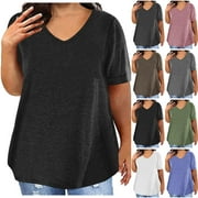 LCZIWO Maternity Tops for Women Loose Plus Size Short Sleeve Shirts Solid Casual V Neck Cotton Basic Tees Shirt Oversized Pullover Blouses Black XXL