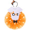 thumbnail image 2 of IBTOM CASTLE Toddler Baby Girls 1st 2nd Birthday Outfit Mini Polka Dots Romper Tutu Dress Mouse Ears Headband Princess Skirt Set for Photo Shoot 1 Year Orange + Black, 2 of 8