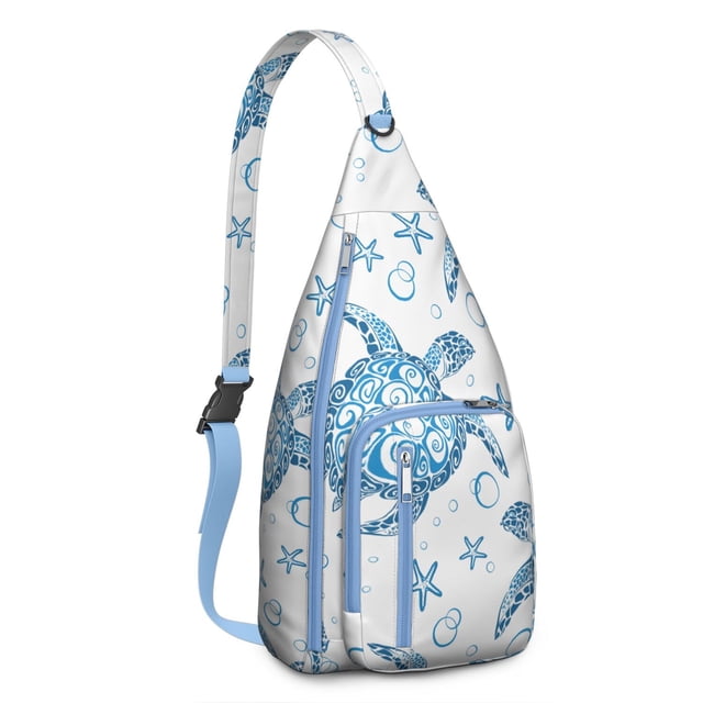Sunset Turtle Sling Backpack - Tropical Ocean & Beach Print, Fashionable Crossbody Bag for Students & Office Workers