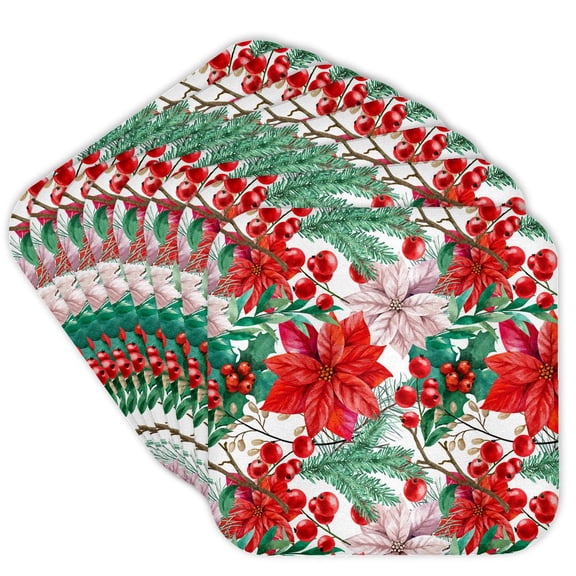 3drose, Christmas Pattern Poinsettias Holly Pine Branches, Sm3dr, Set of 8 Coasters - Cork