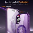 thumbnail image 5 of Dteck for iPhone 16 Case with Invisible Magnetic 360° Rotating Stand,Compatible with MagSafe,Military-Grade Drop Protection Shockproof Bumper Translucent Case for iPhone 16,Purple, 5 of 7