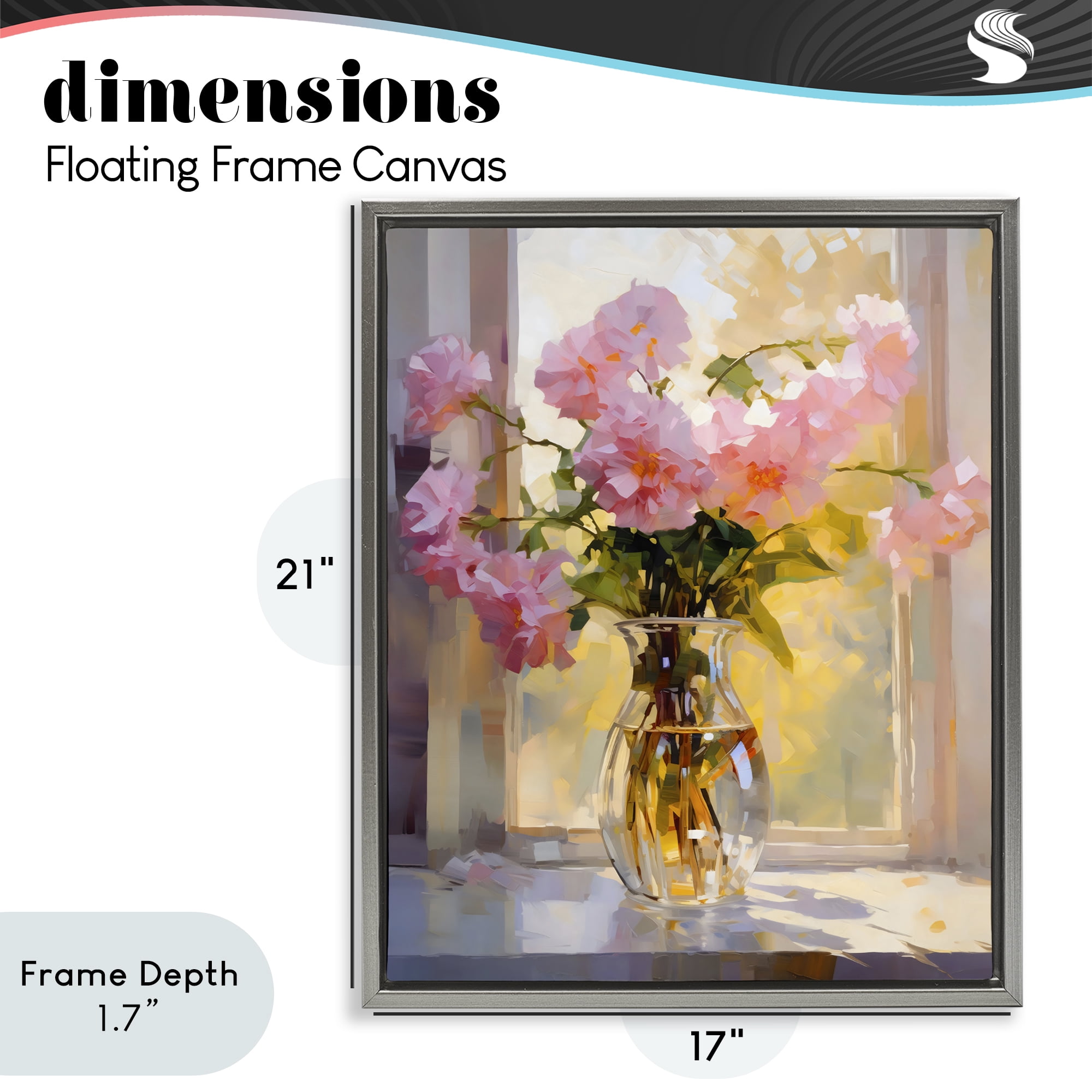 Pink Flowers in Sunlit Vase Gray Floating Frame Canvas Art, 17 x 21 - By Creative Studio