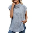 thumbnail image 2 of Qetyuw Turtleneck Sweater for Women Oversized Cable Knit Sleeveless Pullover Jumpers Chunky Casual Split Hem Sweaters, 2 of 7