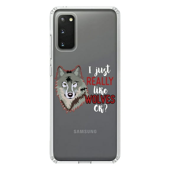 DistinctInk Clear Shockproof Hybrid Case for Galaxy S20 ULTRA / 5G (6.9" Screen) - TPU Bumper Acrylic Back Tempered Glass Screen Protector - I Just Really Like Wolves OK?