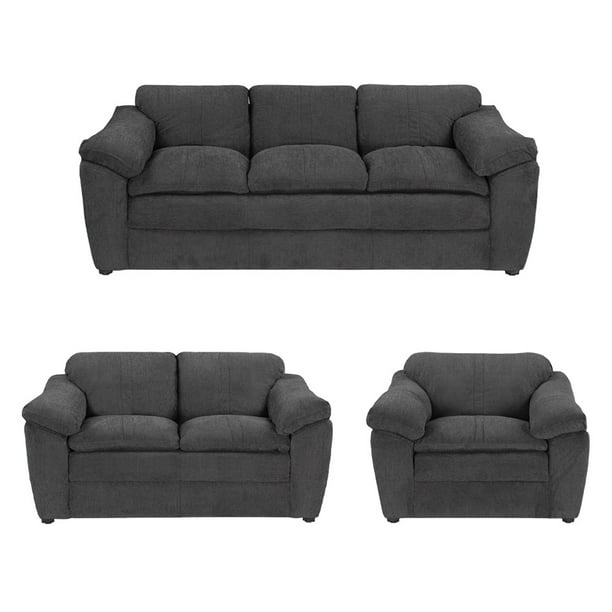 Sala Aston 3 Piezas Gris carbón (Sofa, Love y Sillón)