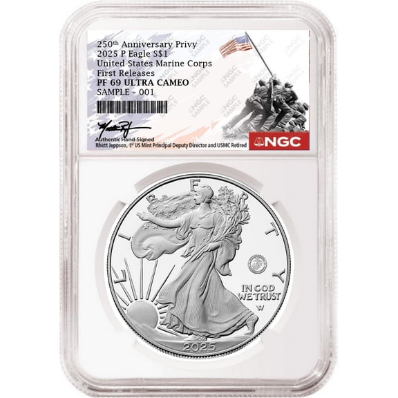 2025 P Silver Eagle Marine 250th Anniversary Privy NGC PF69 FR RJ