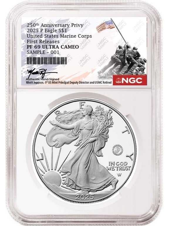 2025 P Silver Eagle Marine 250th Anniversary Privy NGC PF69 FR RJ