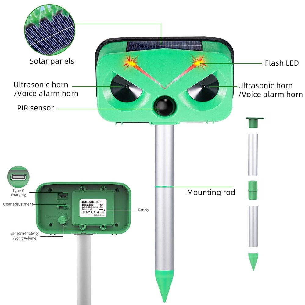 Jahy2Tech 2Pack Ultrasonic Outdoor Animal Repeller, Outdoor Solar Powered Animal Repeller Waterproof with Motion Sensor & Flashing Light