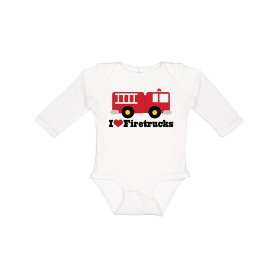 Inktastic I Heart Firetrucks Boys or Girls Long Sleeve Baby Bodysuit