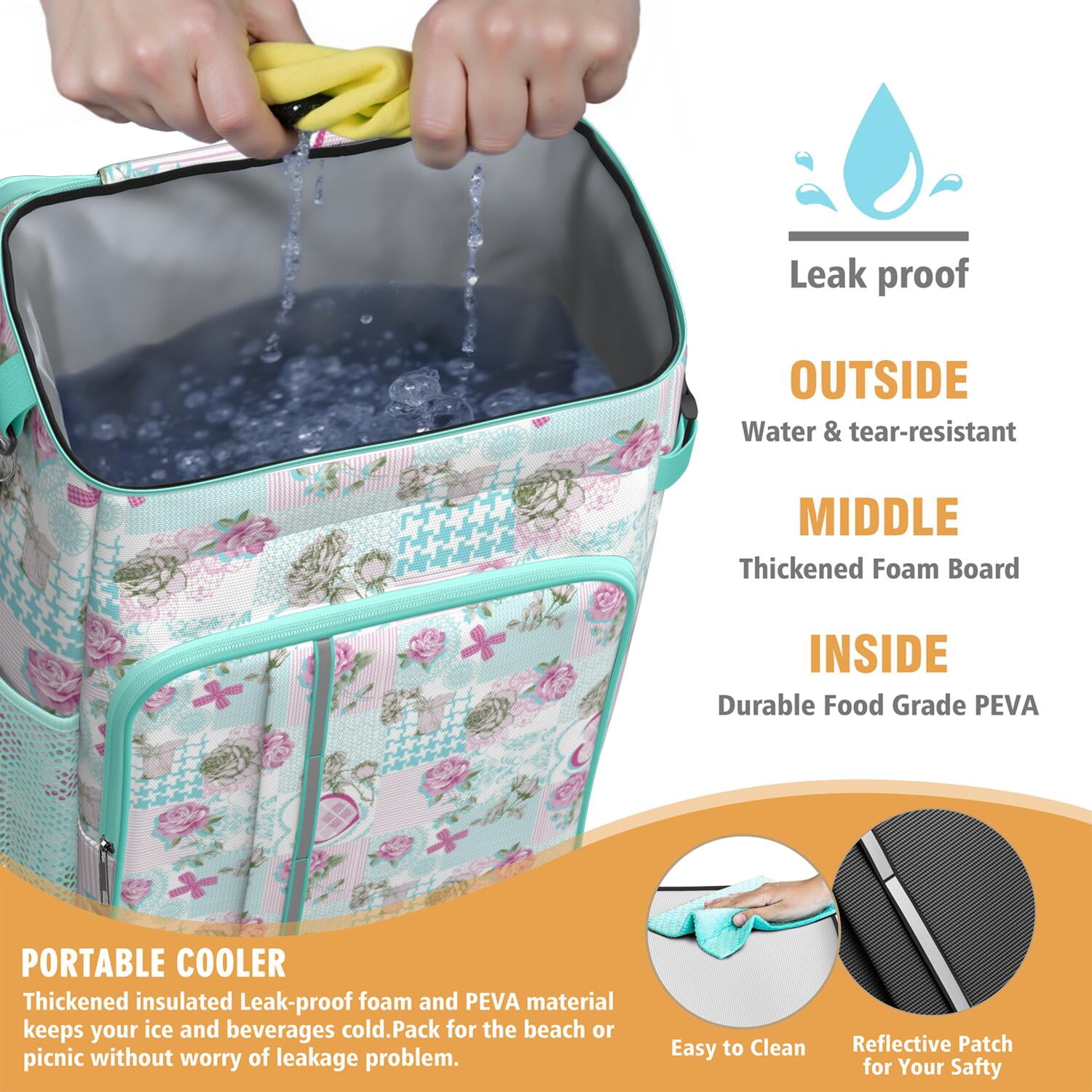 Travel Cooler Bag - Pioneer Flower Floral Print Pattern Camping Beer Cooler Backpack with Bottle Opener- Waterproof Insulated Picnic Backpacks - Cooler Bag for Beach