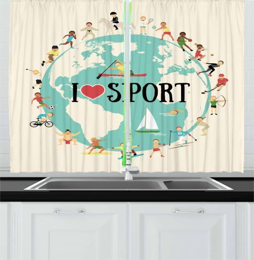 Kids Sports Curtains 2 Panels Set I Love Sports Quote On Earth