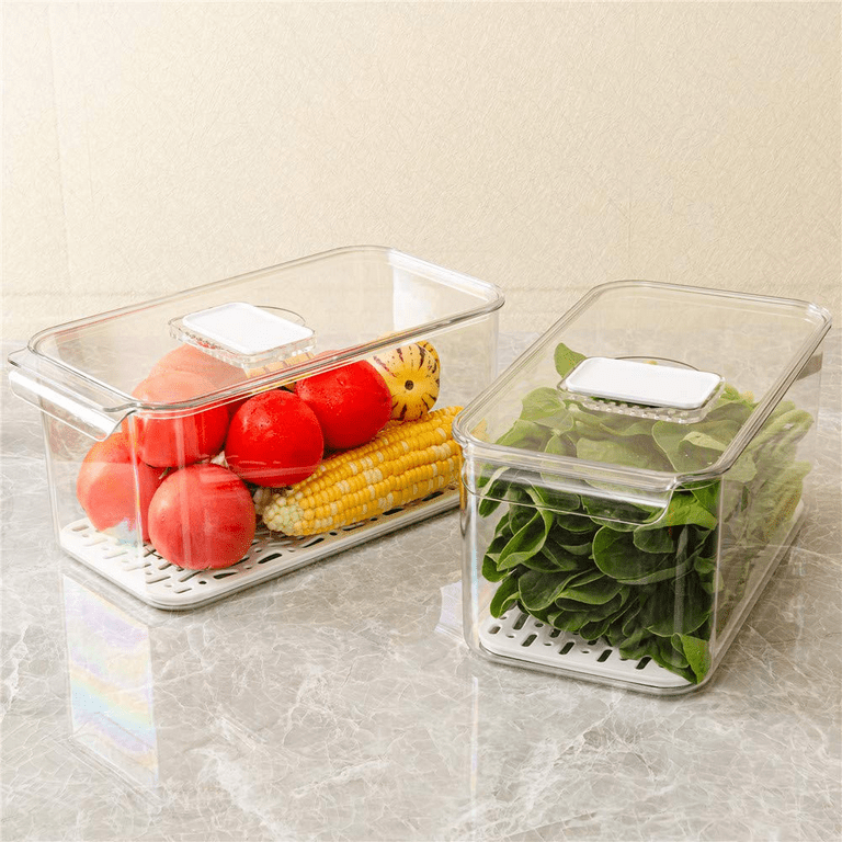 Elabo Food Storage Containers Fridge Produce Saver- 3 Piece Set Stackable Refrigerator Organizer Keeper Drawers Bins Baskets