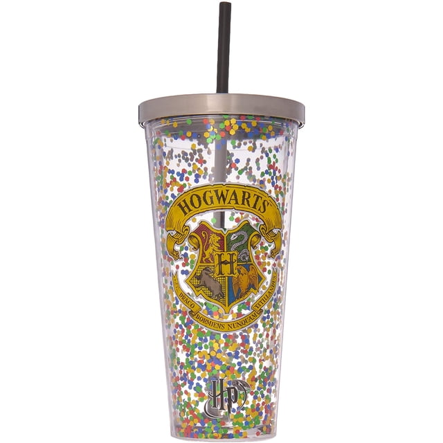 Spoontiques 21321 Hogwarts taza de purpurina con pajita, 20 onzas, multicolor