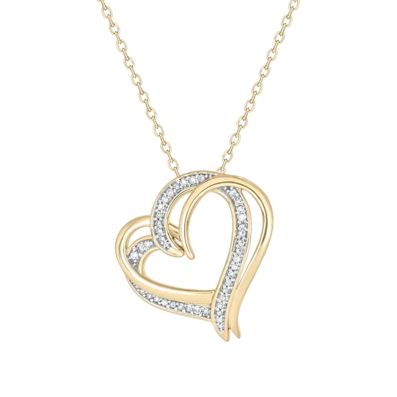 Cali Trove Double Heart Diamond Necklace for Women 1/10 Ct Natural Diamonds 14KT Gold Vermeil on 925 Sterling Silver 18 Inch Cable Chain Curved Open-Heart Pendant Design Timeless Gift for Her