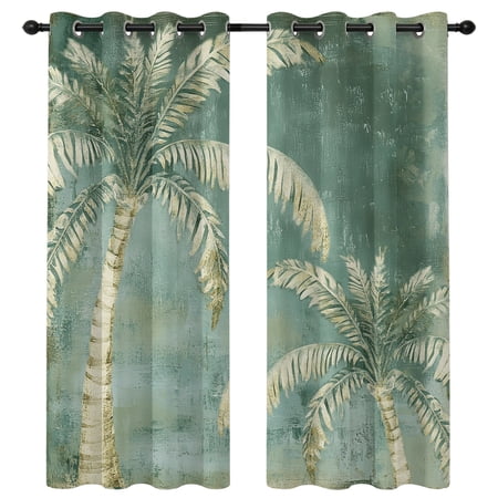 Moss Green Palm Tree Blackout Curtains 96 Inches Long Tropical Plant Summer Abstract Thermal Insulated Room Darkening Drapes with Grommets for Living Room 52 W x 96 L 2 Panels