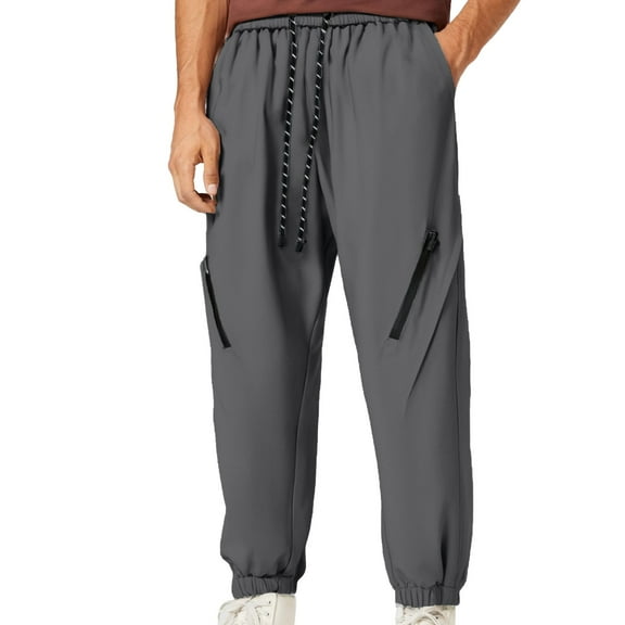 MIXUE Sweatpants for Men Solid Color Side Zipper Casual Loose Trendy Sporty Comfortable Elastic Drawstring Tied Leg Trousers Streetwear,Gray,L