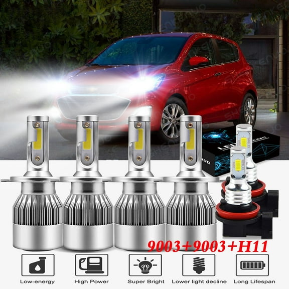 Fit for Chevrolet Spark 2017 2018 LED Headlight Bulbs,9003/H4 High beam and Low Beam and H11 Fog light Bulbs,Pack of 6