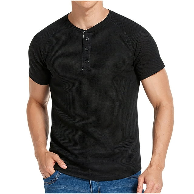 Chemises à Manches Courtes pour Hommes, Chemisiers à Manches Courtes Unis à Col Rond pour Hommes, Chemise à Manches Courtes