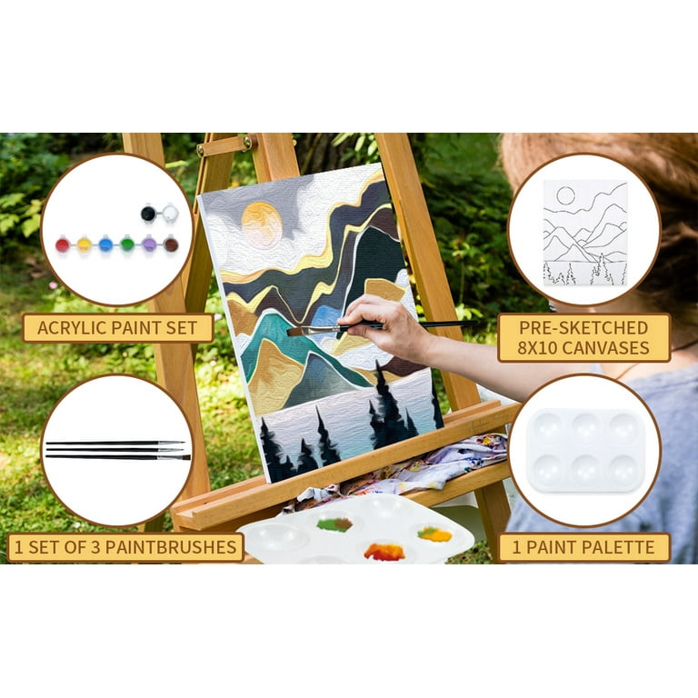  VOCHIC Canvas Painting Kit Pre Drawn Canvas for Painting for  Adults Kids Party Kits Paint and Sip Party Supplies 8x10 Canvas to Paint  Landscapes Art Set
