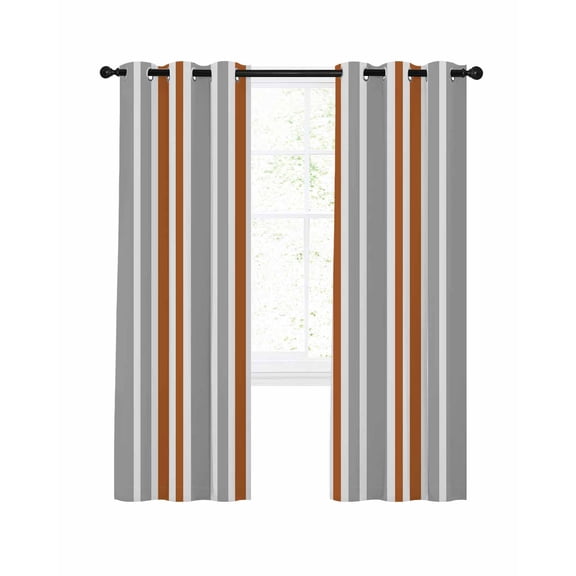 Orange Grey Stripes Blackout Curtains 39 Inches Long for Bedroom,Simple Striped Lines Minimalist Modern Thermal Insulated Room Darkening Black Out Window Curtain Panels Grommet Drapes for Living Room