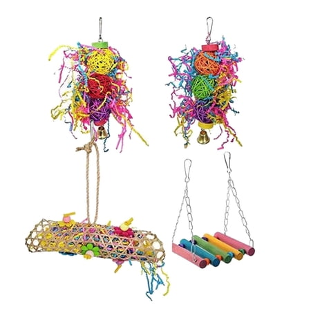 4 Pack Bird Toys Parrot Swing Chewing Toys Bird Stand Training Small Parakeets, Cockatiels, Budgies, Conures, , Finches