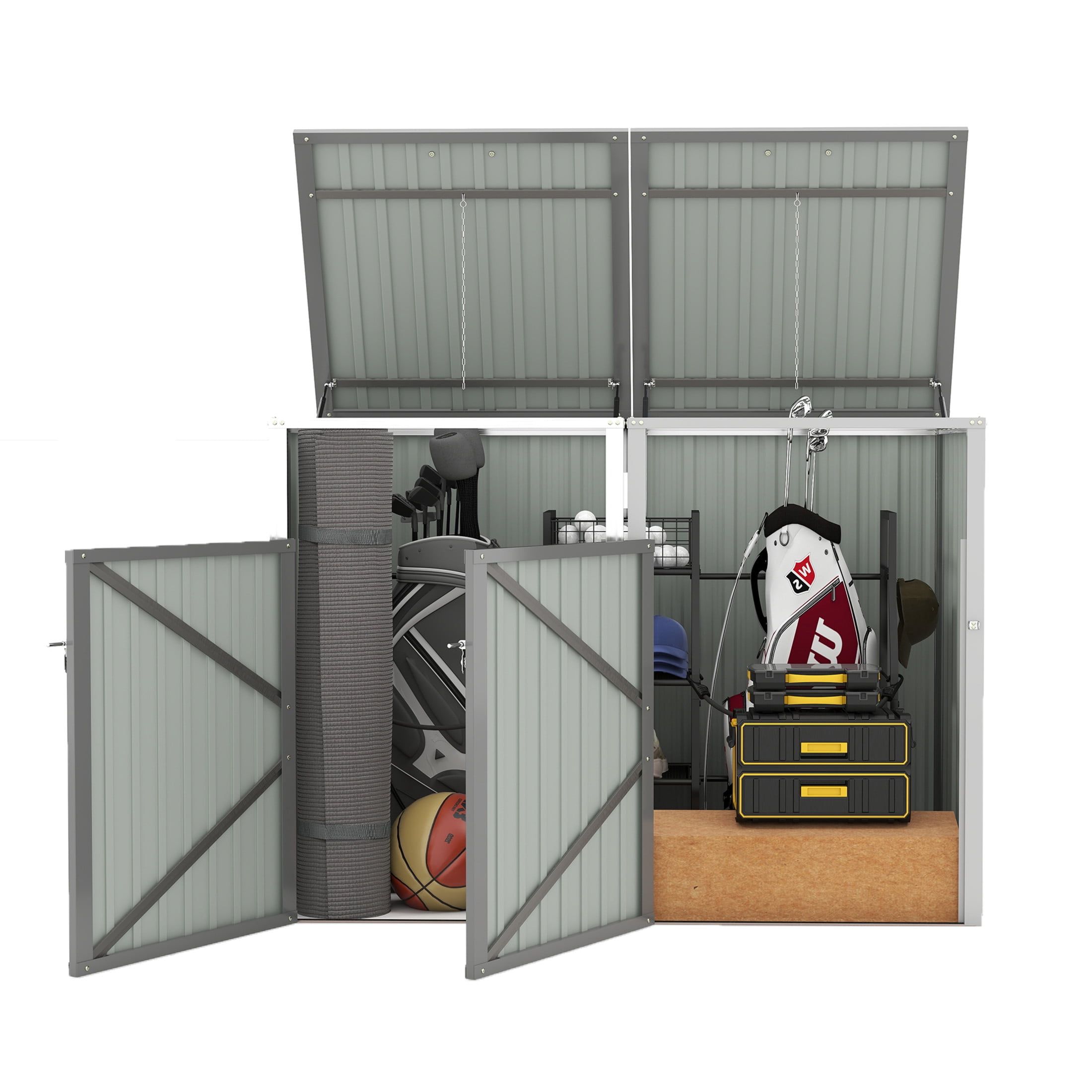 Noble House Outdoor Garbage Bin Shed for 2 Trash Cans, Lockable Galvanized Steel Garbage Bin Enclosure, Light Gray