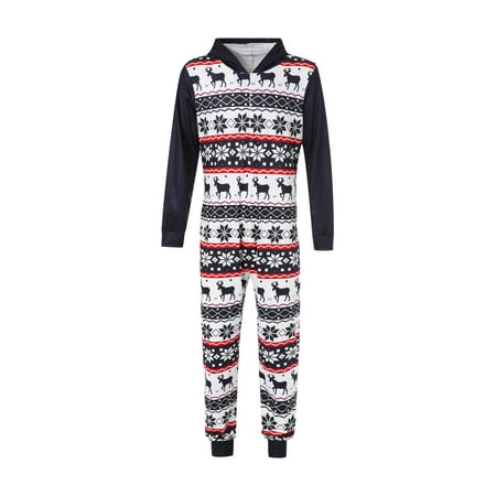 

Binpure Cute Christmas Print Zipper Parent-child Hooded One-piece Pajamas