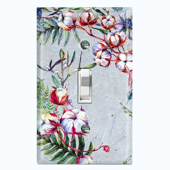 Metal Light Switch Plate Cover Cotton Flower Semicircle Frame Gray FLW026