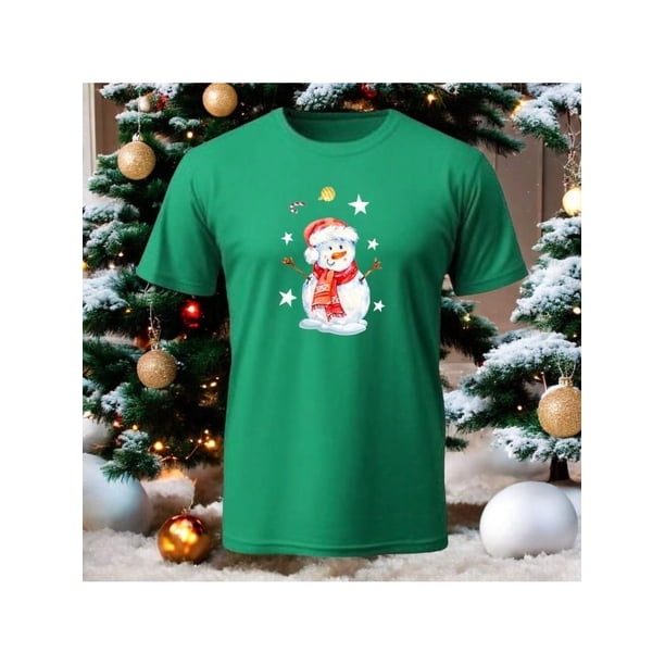 Playera Con Estampado De Muñeco De Nieve Navidad Ropa Para Hombre Color Verde Talla Mediana Marca Emil SaEs
