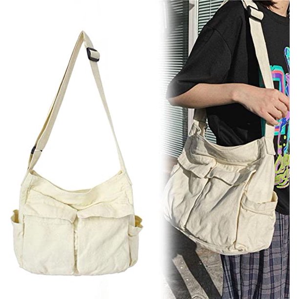 Bolso vagabundo de caracol de gran capacidad de lona con múltiples bolsillos Bolsos casuales Bolso de hombro para mujeres y hombres Viajes de compras