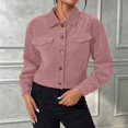 thumbnail image 2 of Women's Long Sleeve Button Down Jacket Solid Color Turndown Collar Casual Corduroy Outwear with Pockets 3XL, 2 of 9
