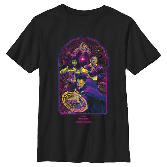 Boy's Marvel Doctor Strange in the Multiverse of Madness Neon Group Shot  Graphic Tee Black Large