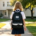 thumbnail image 2 of Weebloom Bow School Backpack For Kids Girls Cute Lace Print Full Coverage Casual Daypack Travel Large Bookbag Middle High School College Black, 2 of 5