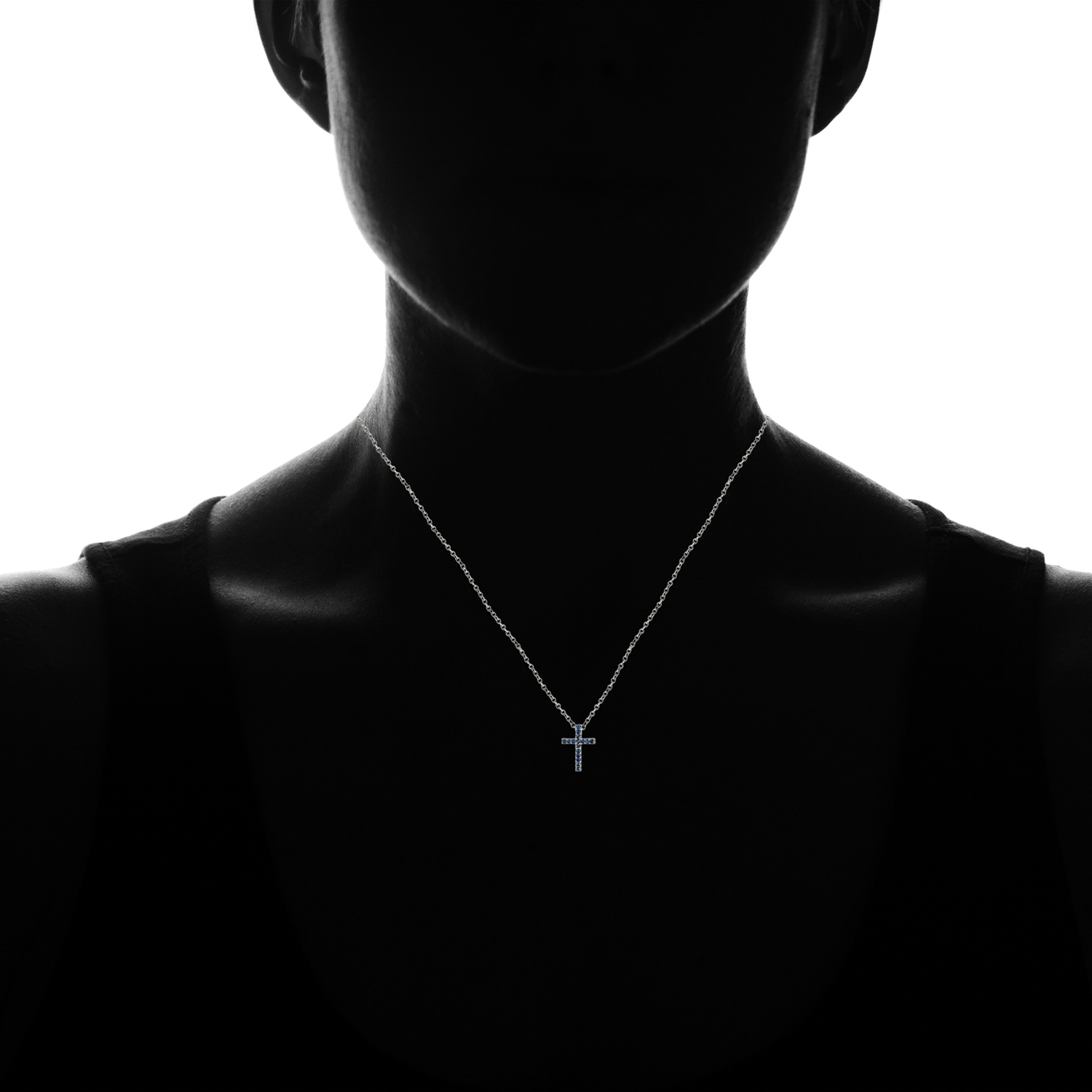Sterling Silver Genuine Blue Sapphire Cross Neckace
