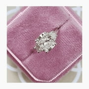 SHREE JEWELS 4Ct Cushion Lab Created Diamond Three Stone Engagement Ring 14K White Gold Over