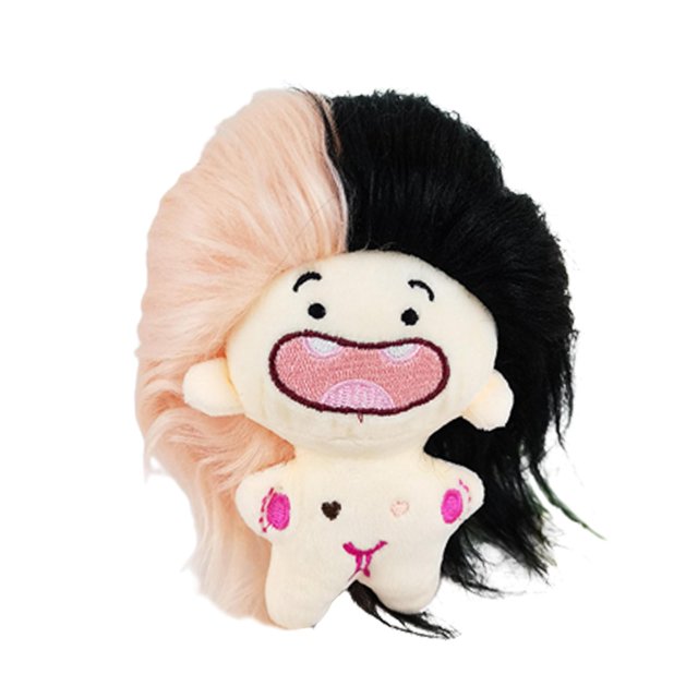 Muñeco decorativo de peluche, llavero de dibujos animados suave, adorno de muñeca ídolo para adultos negro y rosa