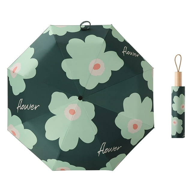 Paraguas plegable a prueba de rayos UV, paraguas plegable con estampado de flores, paraguas de doble uso con brillo de lluvia, paraguas con protección UV para lograr más