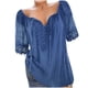 thumbnail image 2 of Pntutb moda damas Casual manga corta cuello en V sólido encaje suelto mujeres blusa tops Pntutb Pntutb-6142, 2 of 9