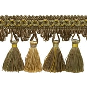 2 3/4" (7cm) Imperial Collection Scroll Gimp and Scalloped Loop Tassel Fringe Trim # NT2502,, Cashew Beige #2935 (Light Beige, Mint Green, Yellow Gold) Sold By The Yard (36"/3 ft/0.9m)