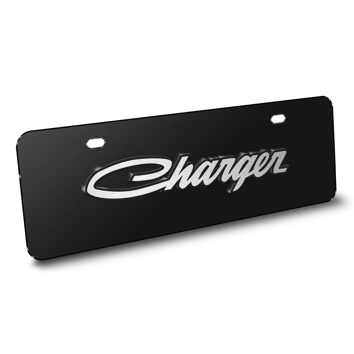 Dodge Charger Classic 3D Logo Black 12"x4" Stainless Steel License