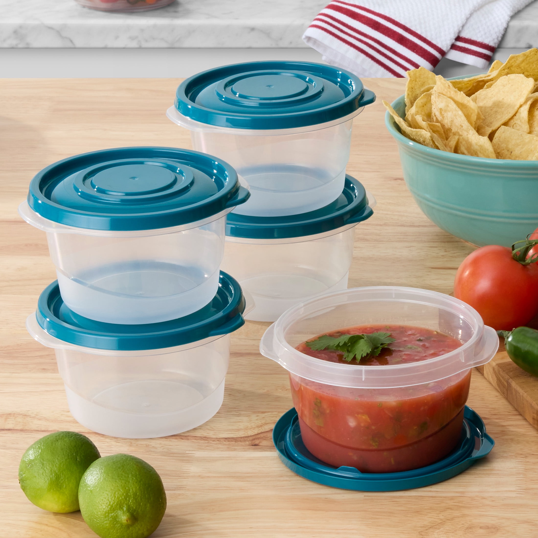 (2 pack) Mainstays Semi Durable Round 3.2cup Plastic Food Storage Container 5 Pack, Best Used for Small Leftover Storage and Lunch Transportaion
